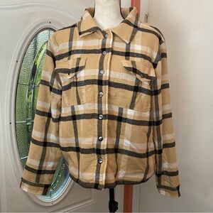 Lucky Brand  Shacket WomenSize M Sherpa Lined Flannel Plaid Shirt Jacket